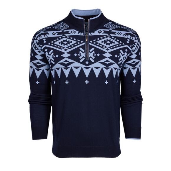 NWT Greyson Unita Intarsia Quarter-Zip Merino Wool Sweater in Maltese Blue sz S